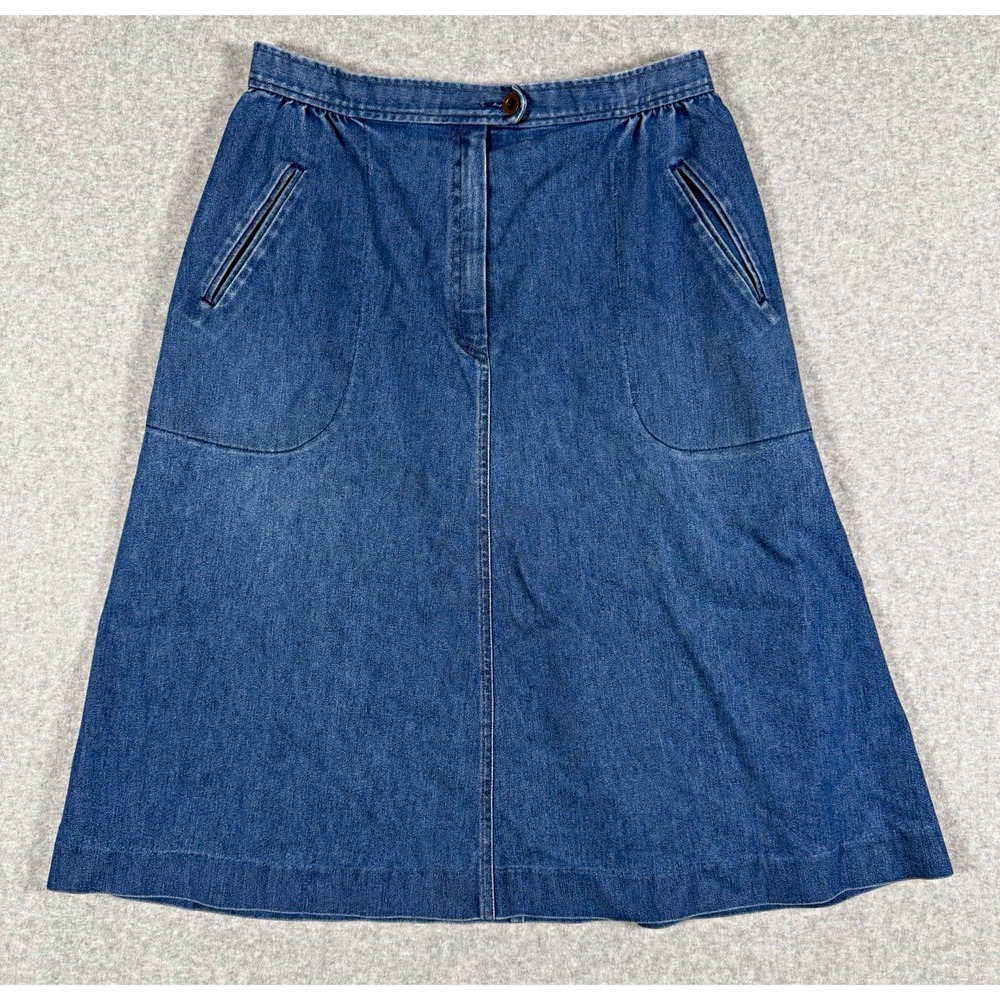 Koret City Blues Blue Denim A-Line Midi Skirt Button Closure Pockets Size 31